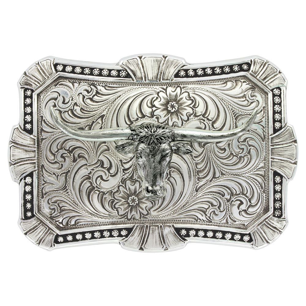 Antiqued Trailblazer Buckle with Longhorn