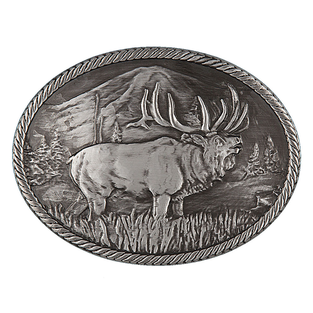 Gunmetal Outdoor Series Wild Elk Carved Buckle