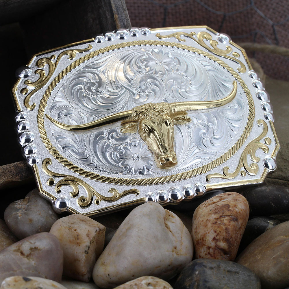 Two-tone Cowboy Cameo Buckle with Longhorn