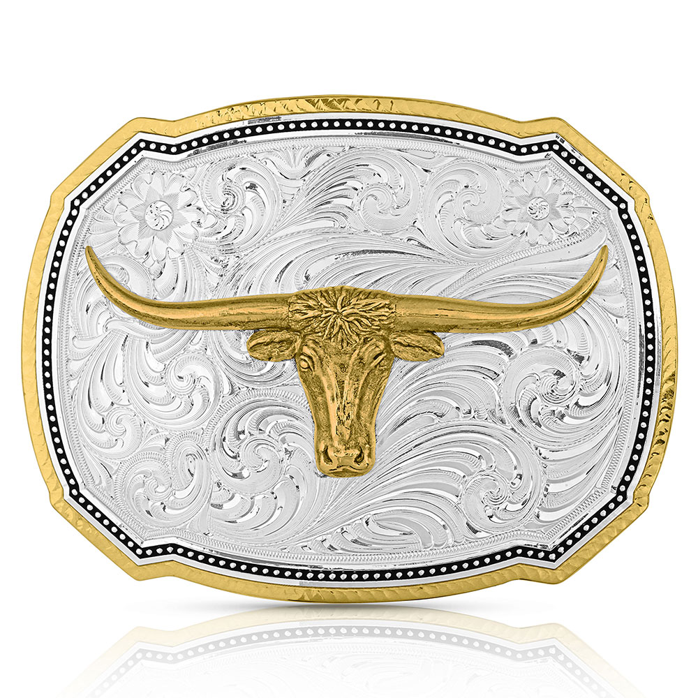 Right Cut of the Rope Buckle with Longhorn Steer