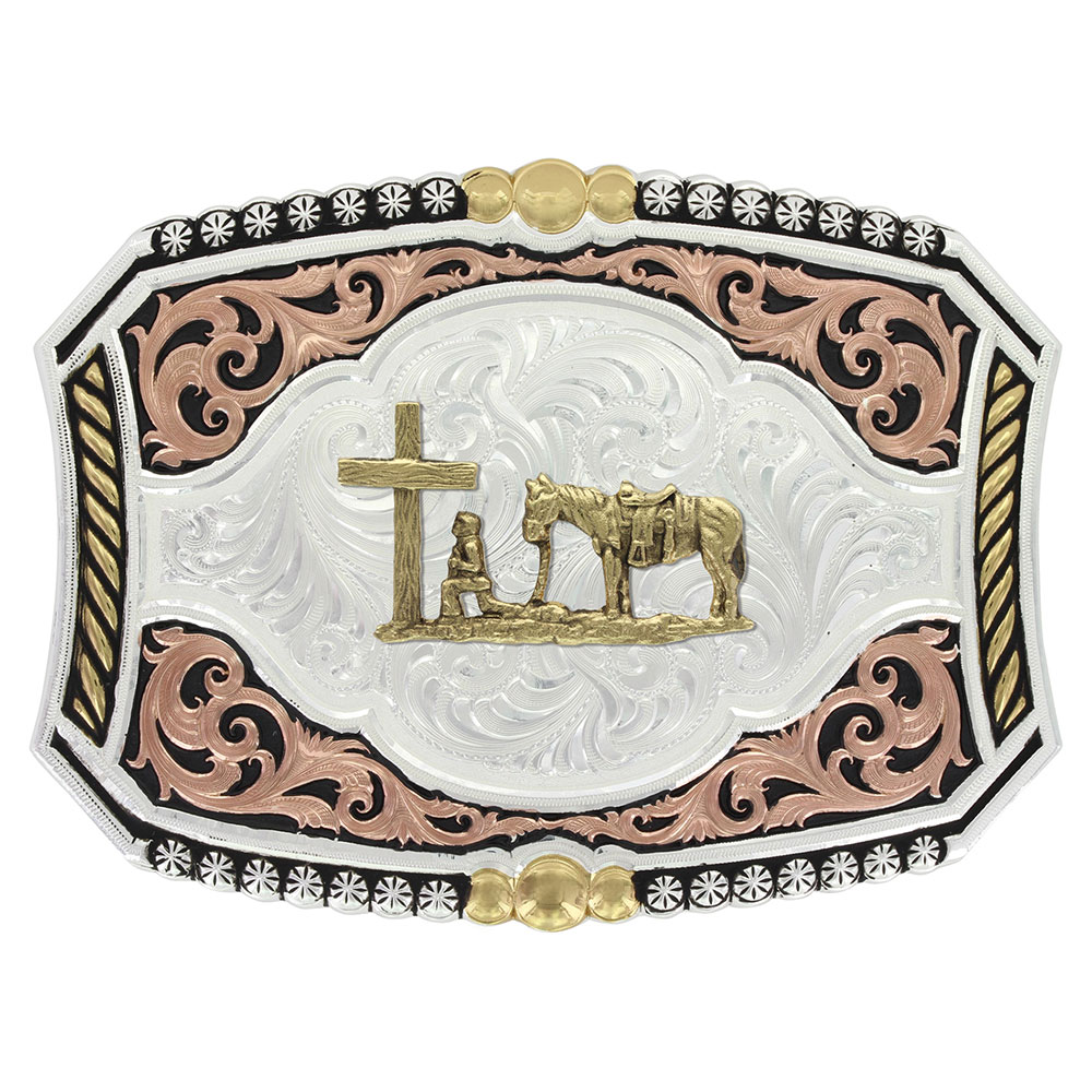 Tri-Color Pinched Buckle with Christian Cowboy Figure