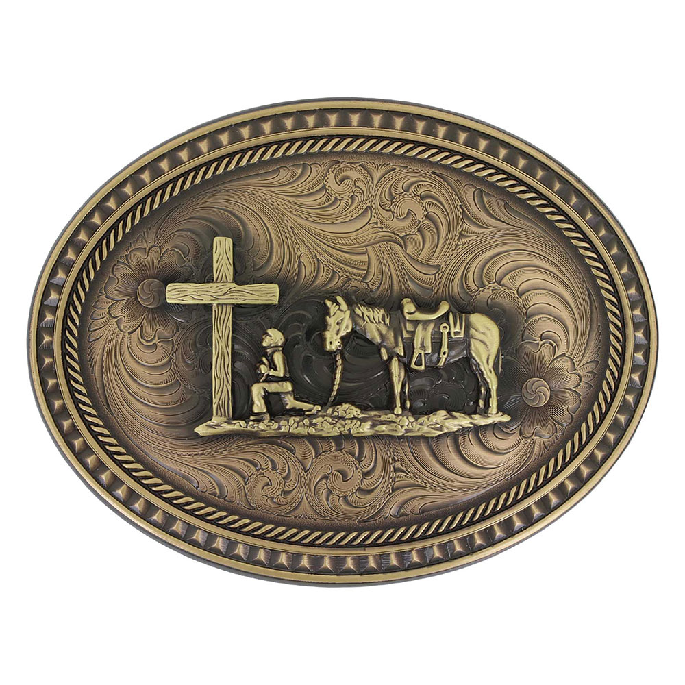 Miner's Classic Oval Buckle with Christian Cowboy Figure