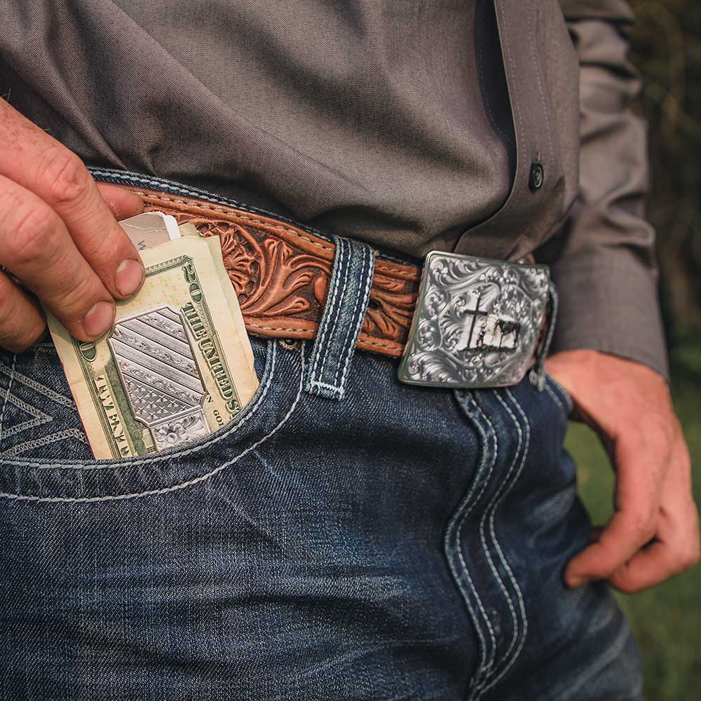 Iconic Western Christian Cowboy Silver Belt Buckle