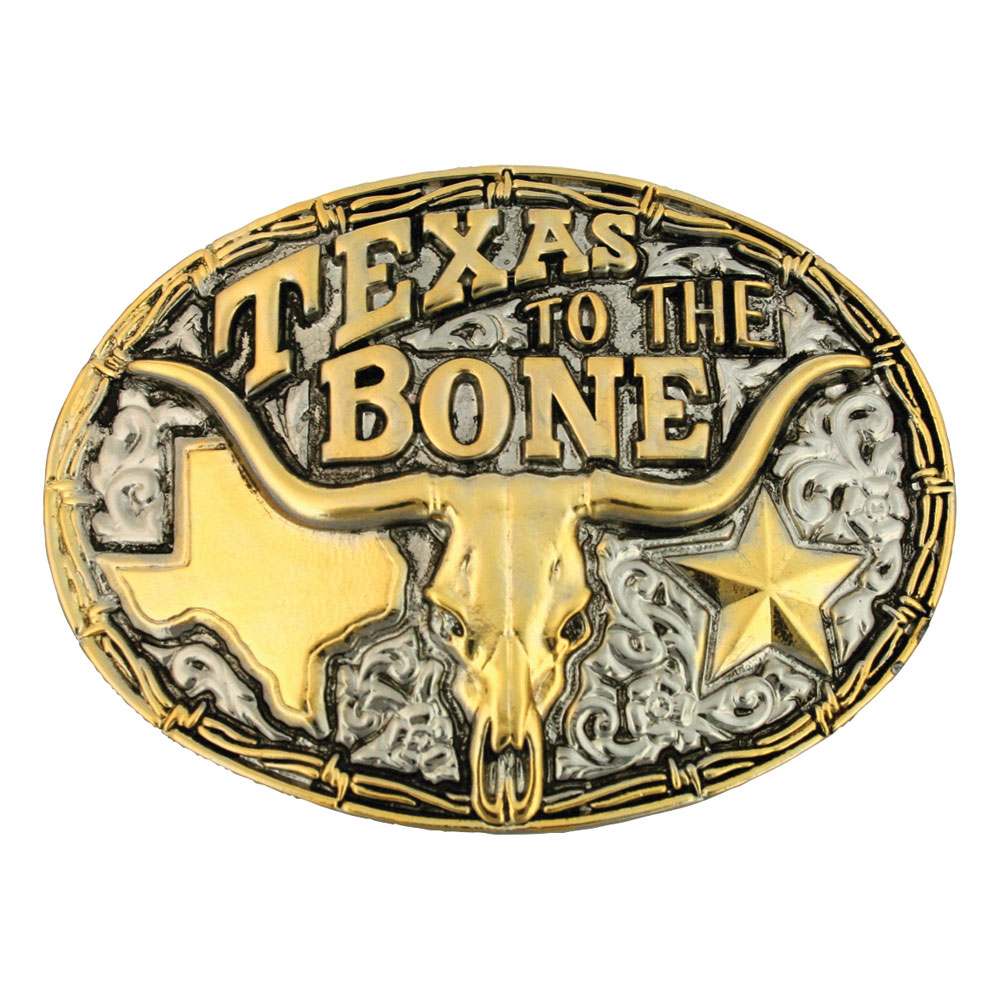 Oval Buckle Two Toned With Texas And Longhorn Skull (60798P)