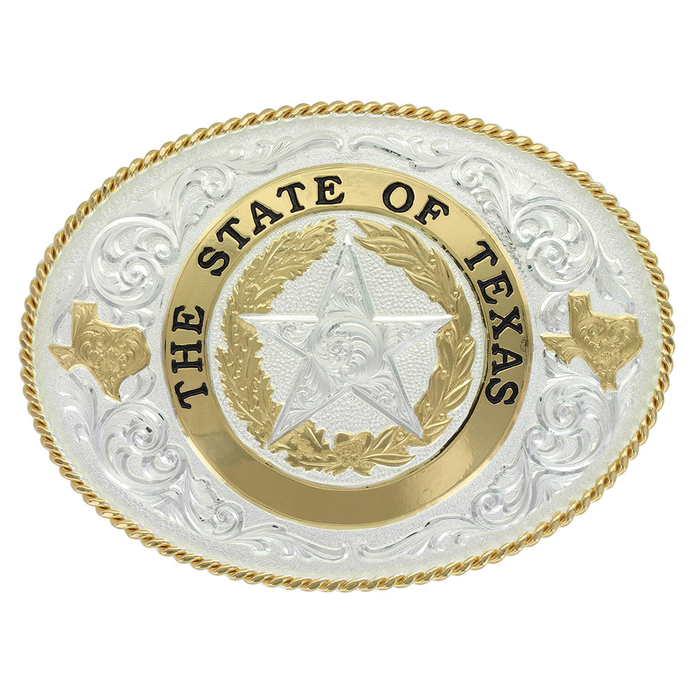 State of Texas Star Seal Western Belt Buckle