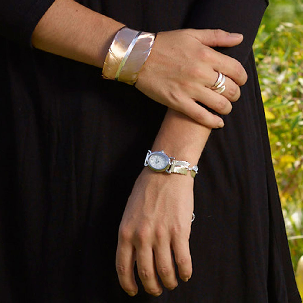 New Perspectives Sunlit With Strength and Grace Feather Cuff Bracelet