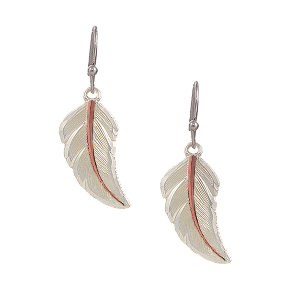 Two Tone Copper No Dream Is Too Small Feather Earrings