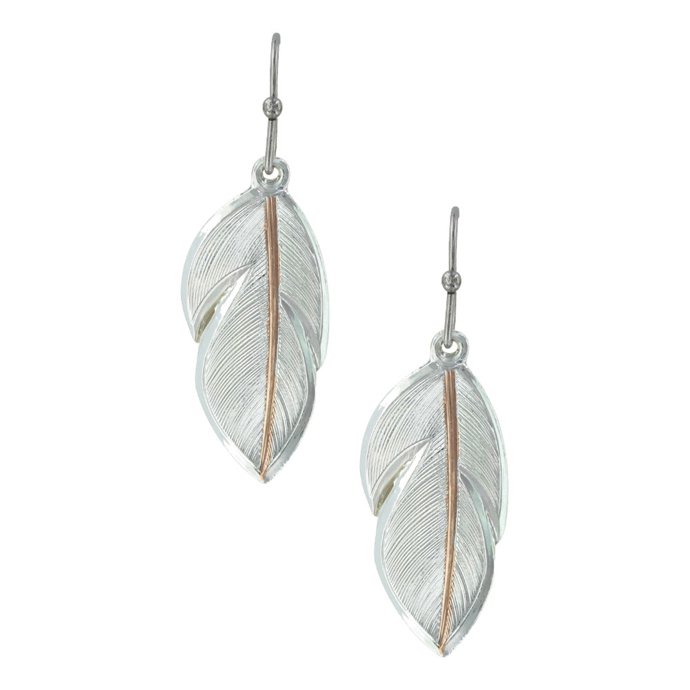 Two Tone Inner Feather Earrings