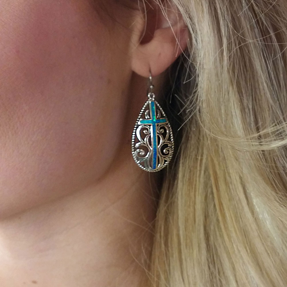 Filigree Water Lights Cross Earrings