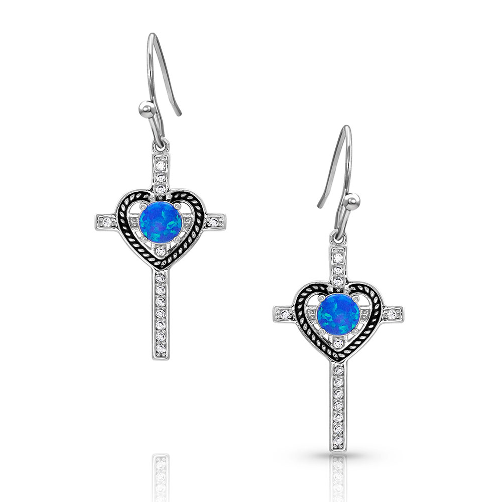 Heart of Faith Opal Cross Earrings