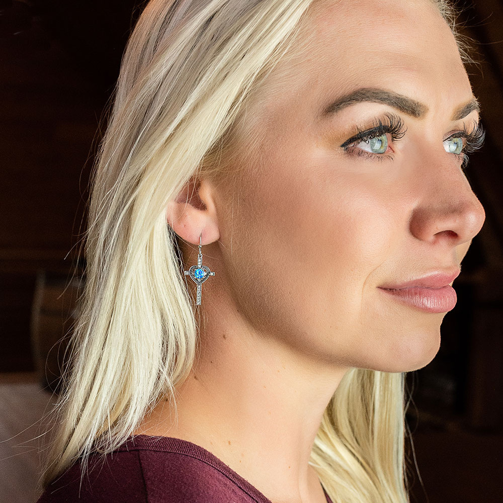 Heart of Faith Opal Cross Earrings