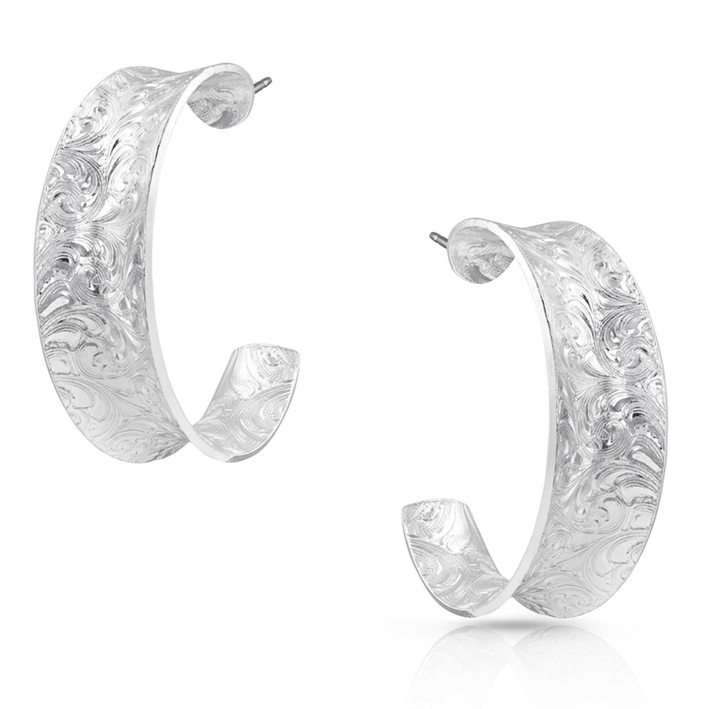 Glacier Saddle Bend Engraved Hoop Earrings