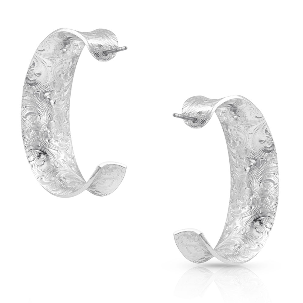Glacier Saddle Bend Engraved Hoop Earrings