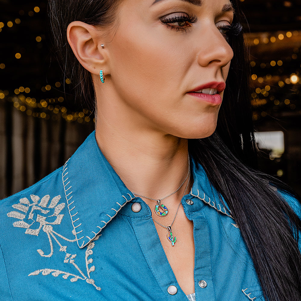 Studded In Turquoise Mini Hoop Earrings