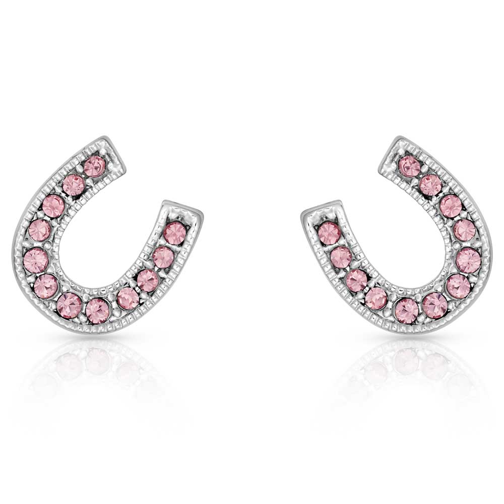 Classic Pink Sparkle Horseshoe Earrings