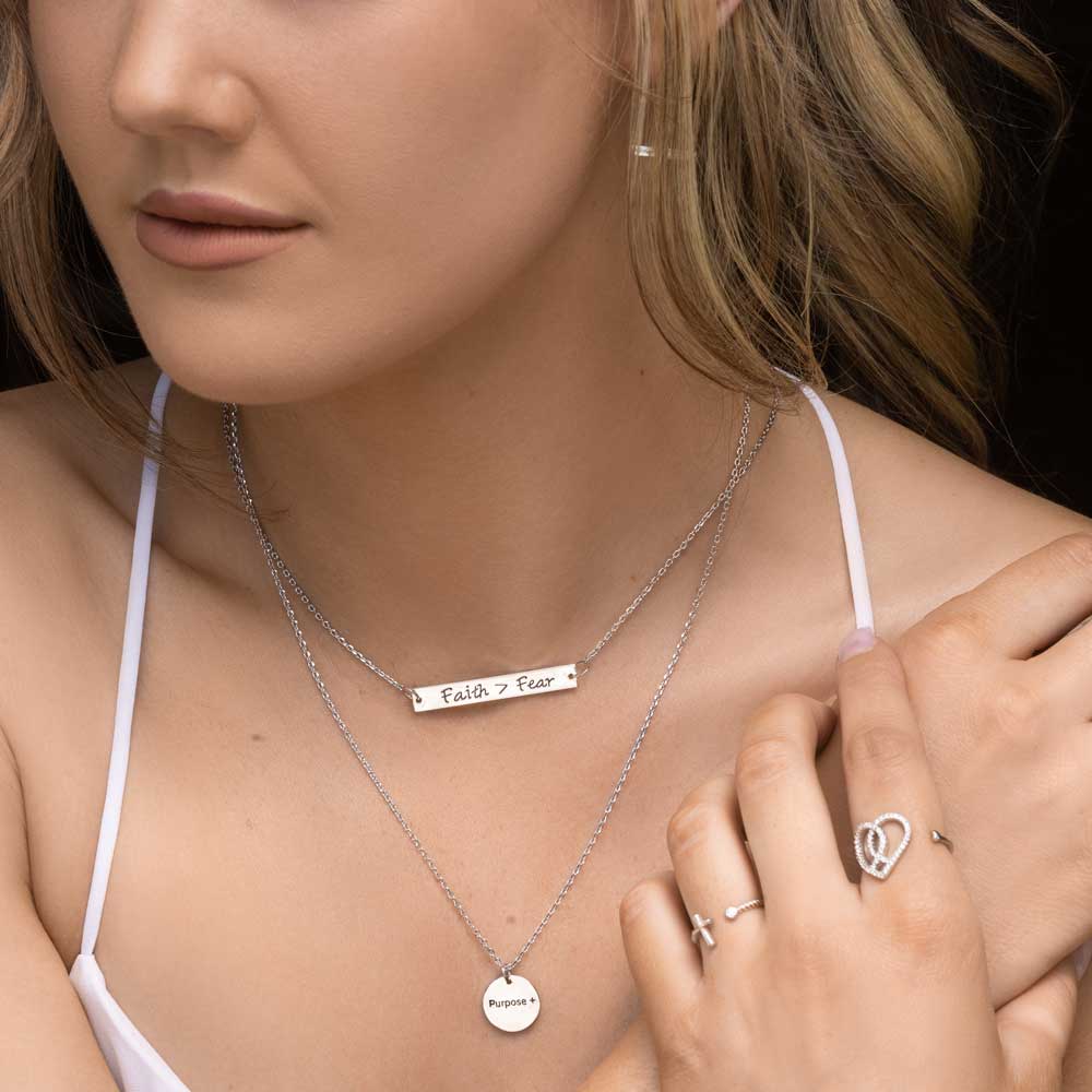 Faith Over Fear Bar Necklace