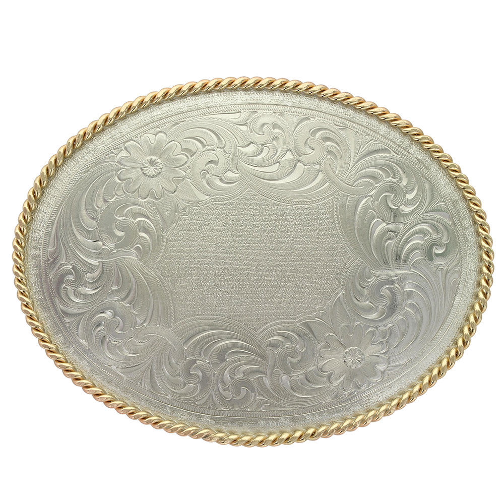 Engraved German Silver Buckle with Gold Trim (4.125