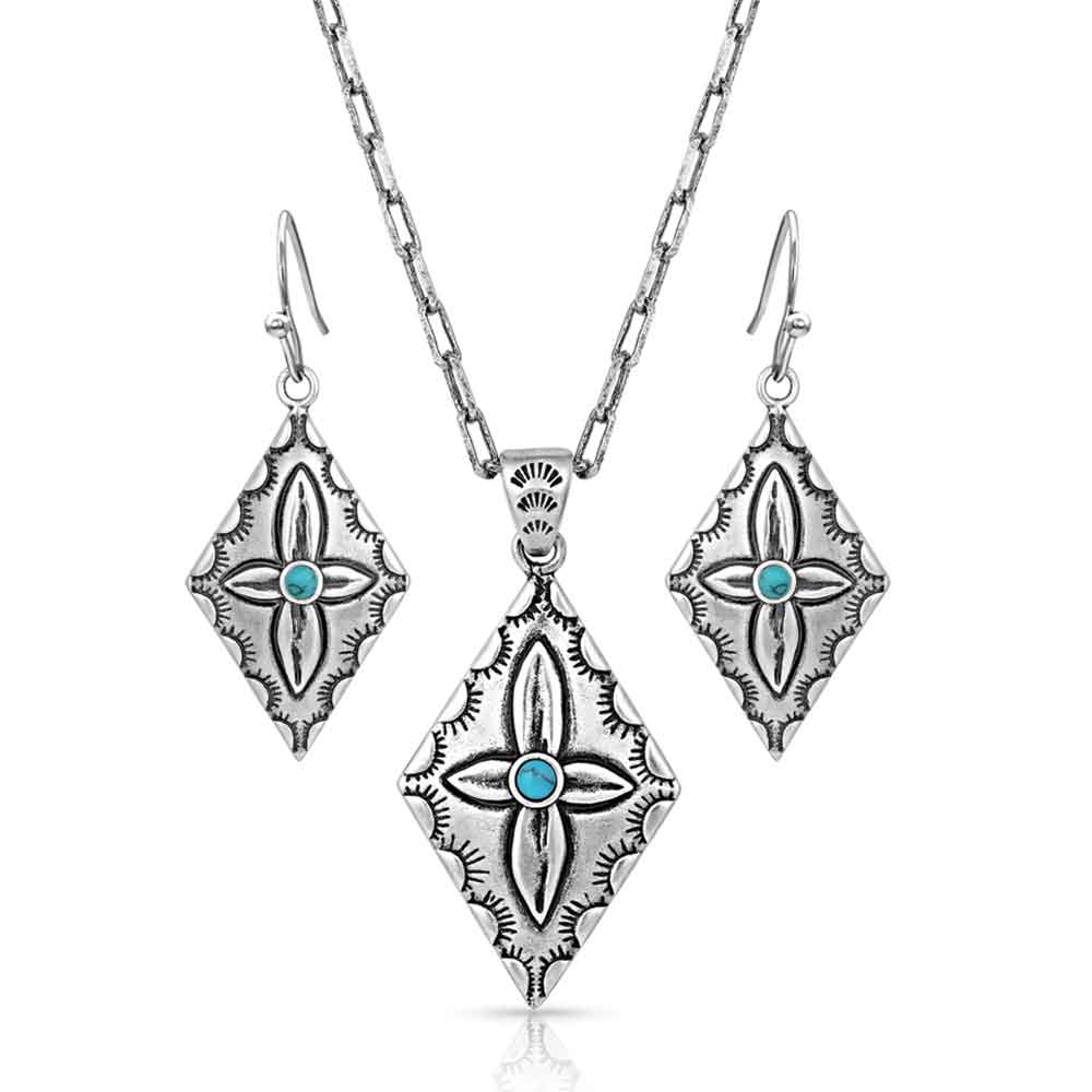 Primally Etched Turquoise Buffed Jewelry Set