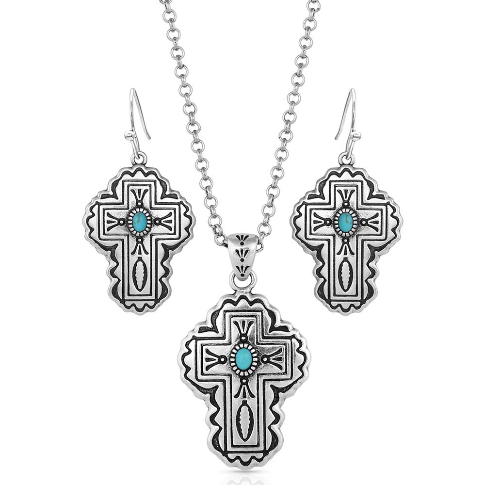Cathedral Turquoise Silver Cross Jewelry Set