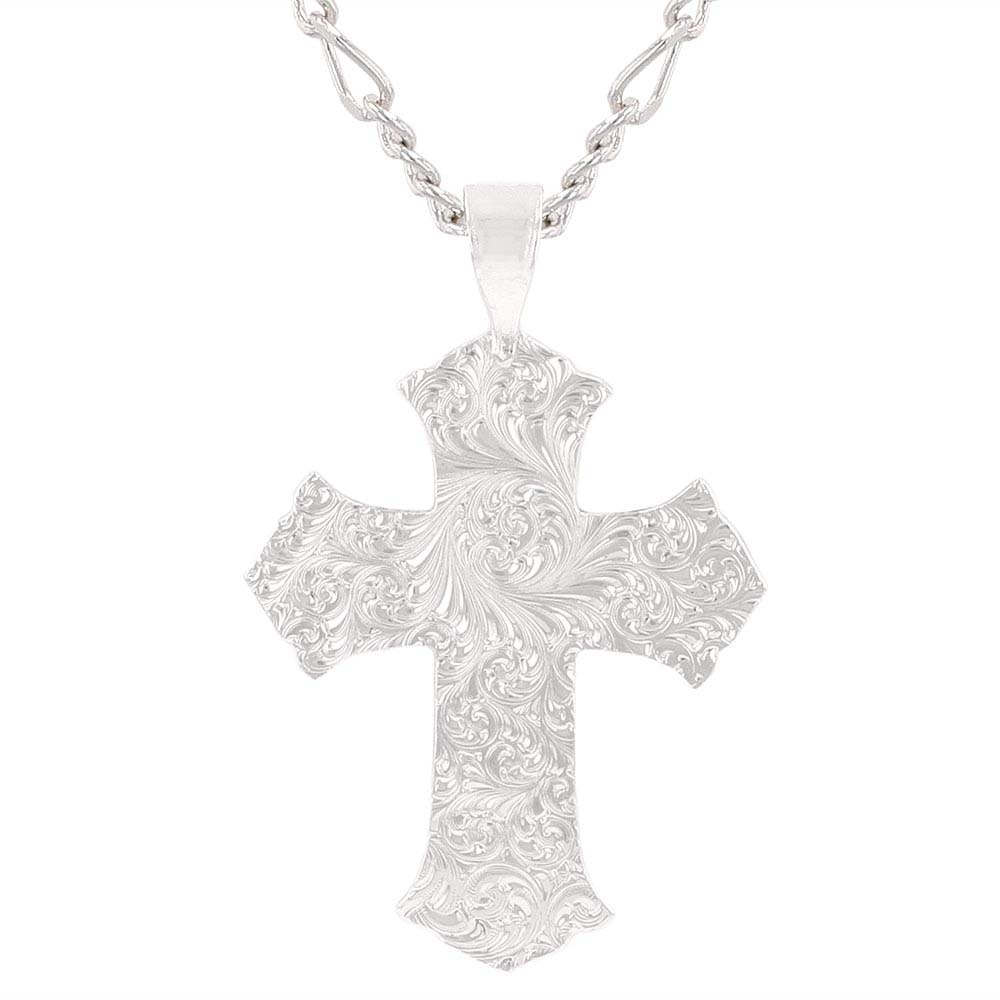 Two Tone Antiqued Floral Cross Necklace