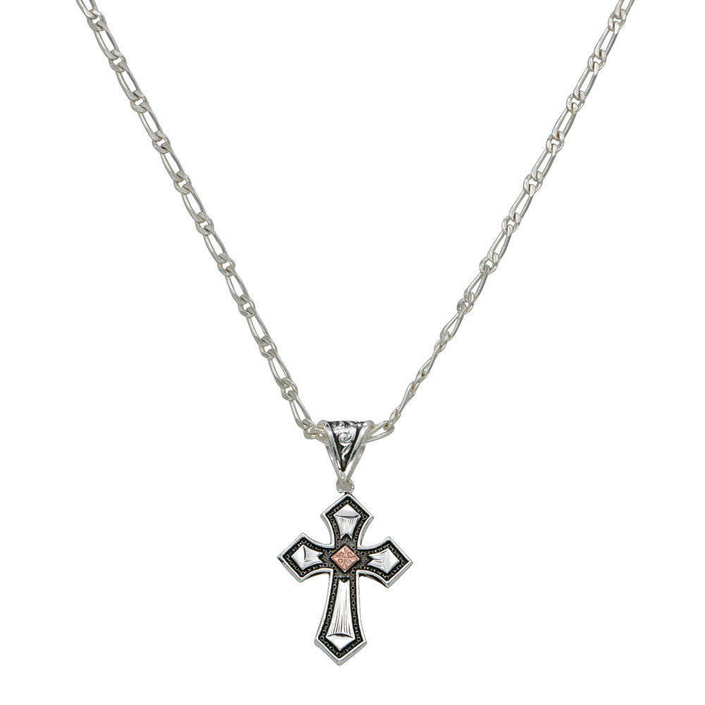 Two Tone Diamond Accent Cross Necklace