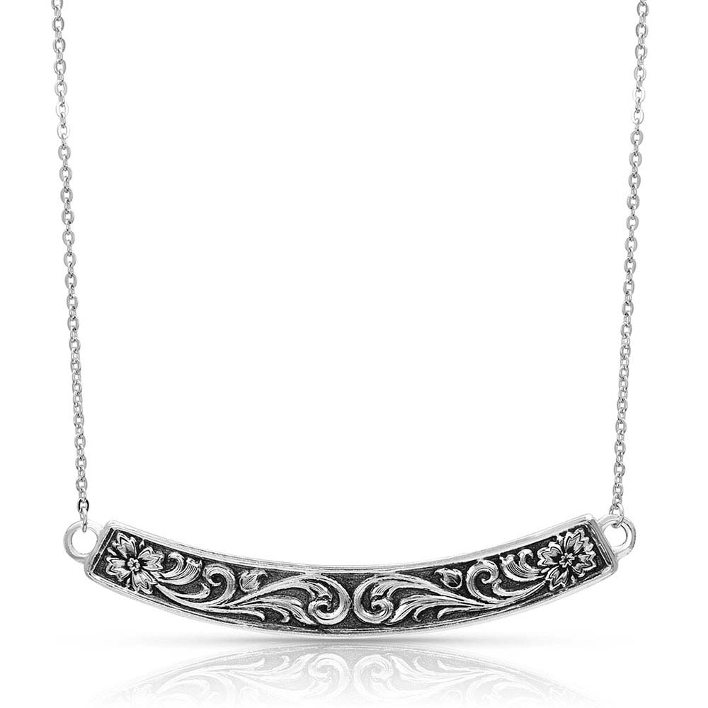 Antiqued Wildflower Bar Necklace