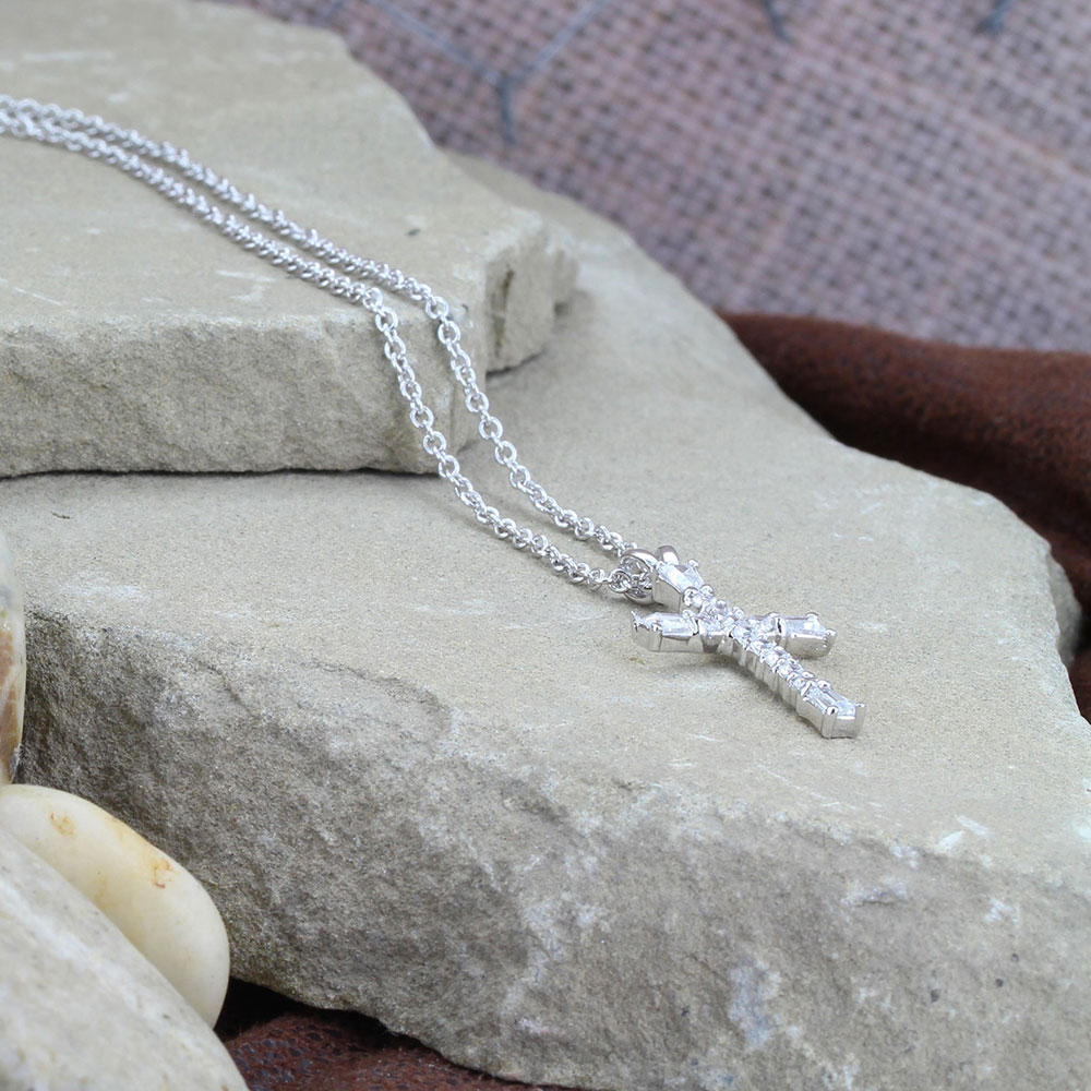 Magicbox Tiny Faith Cross Pendant Necklace – Silver Plated, 16+2 Inch Chain, Love & Hearts Theme
