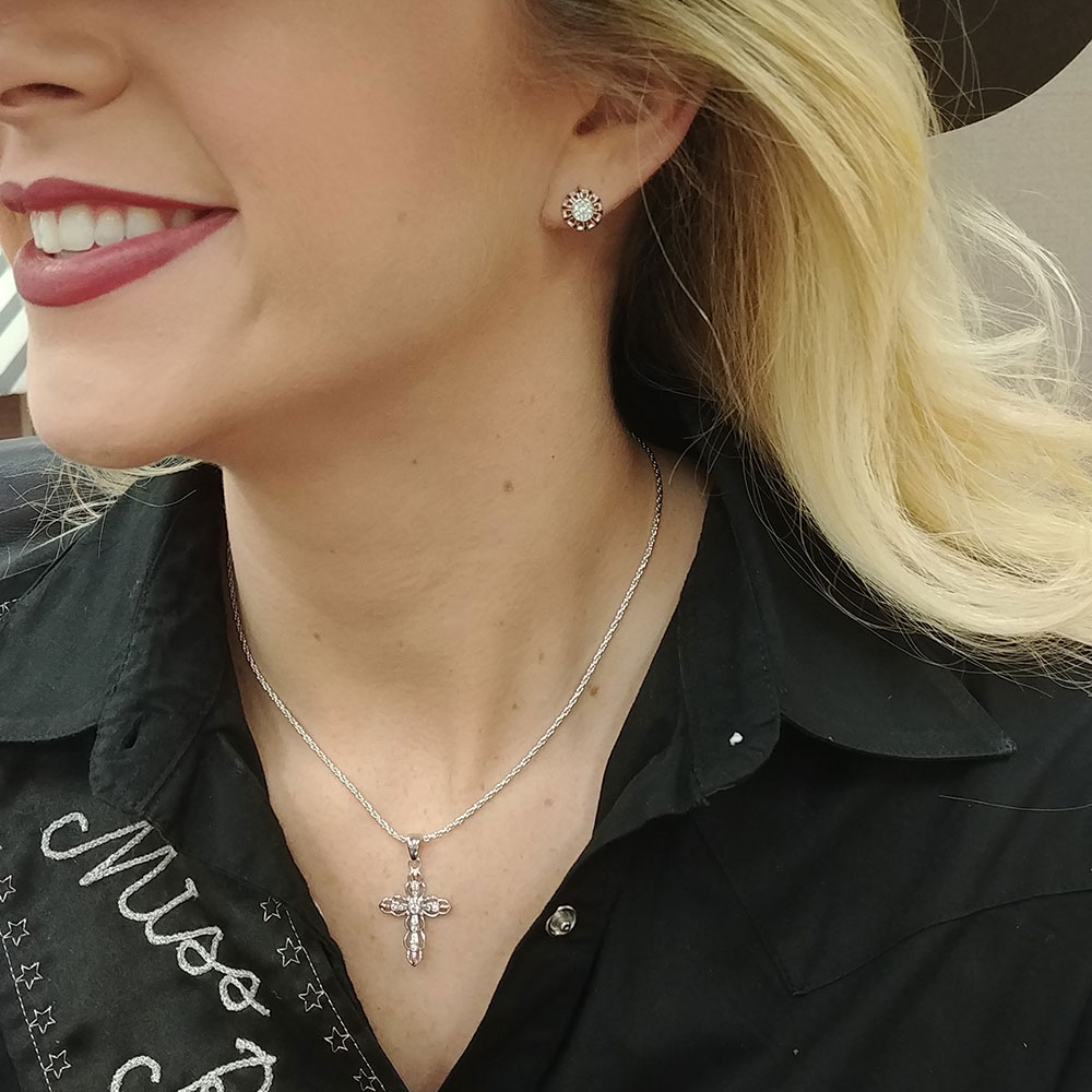 Fancy Scallop Rose Gold Cross Necklace