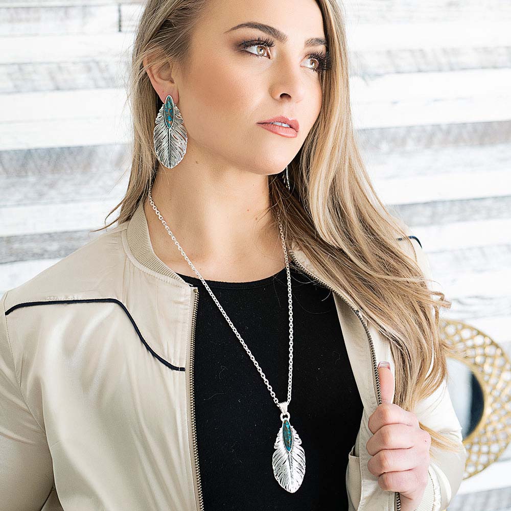 Santa Fe Ruffled Feather Turquoise Necklace