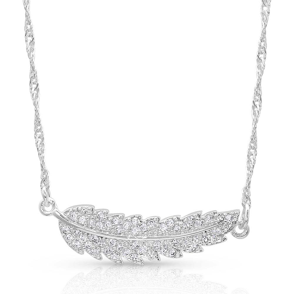 Curved Feather Glitter Necklace