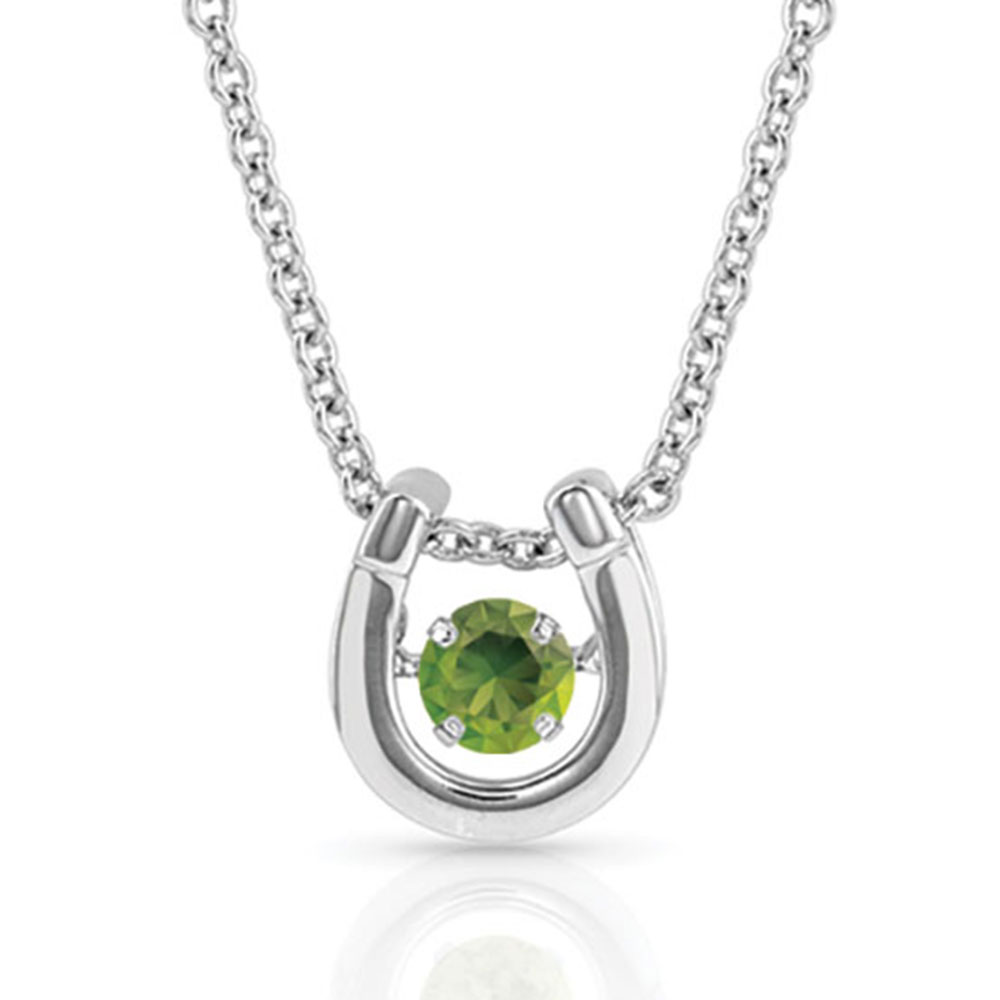 Dancing Birthstone Horseshoe Necklace - color AUG