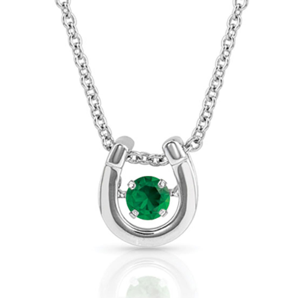 Dancing Birthstone Horseshoe Necklace - color MAY