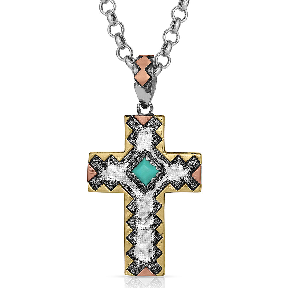 Antiqued Serrated Cross Necklace