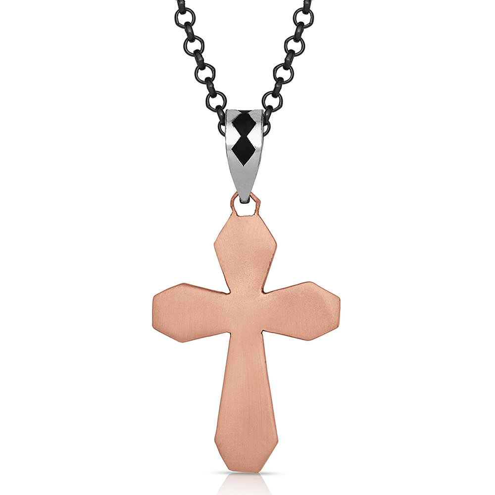 Tri-Tone Scroll Cross Necklace