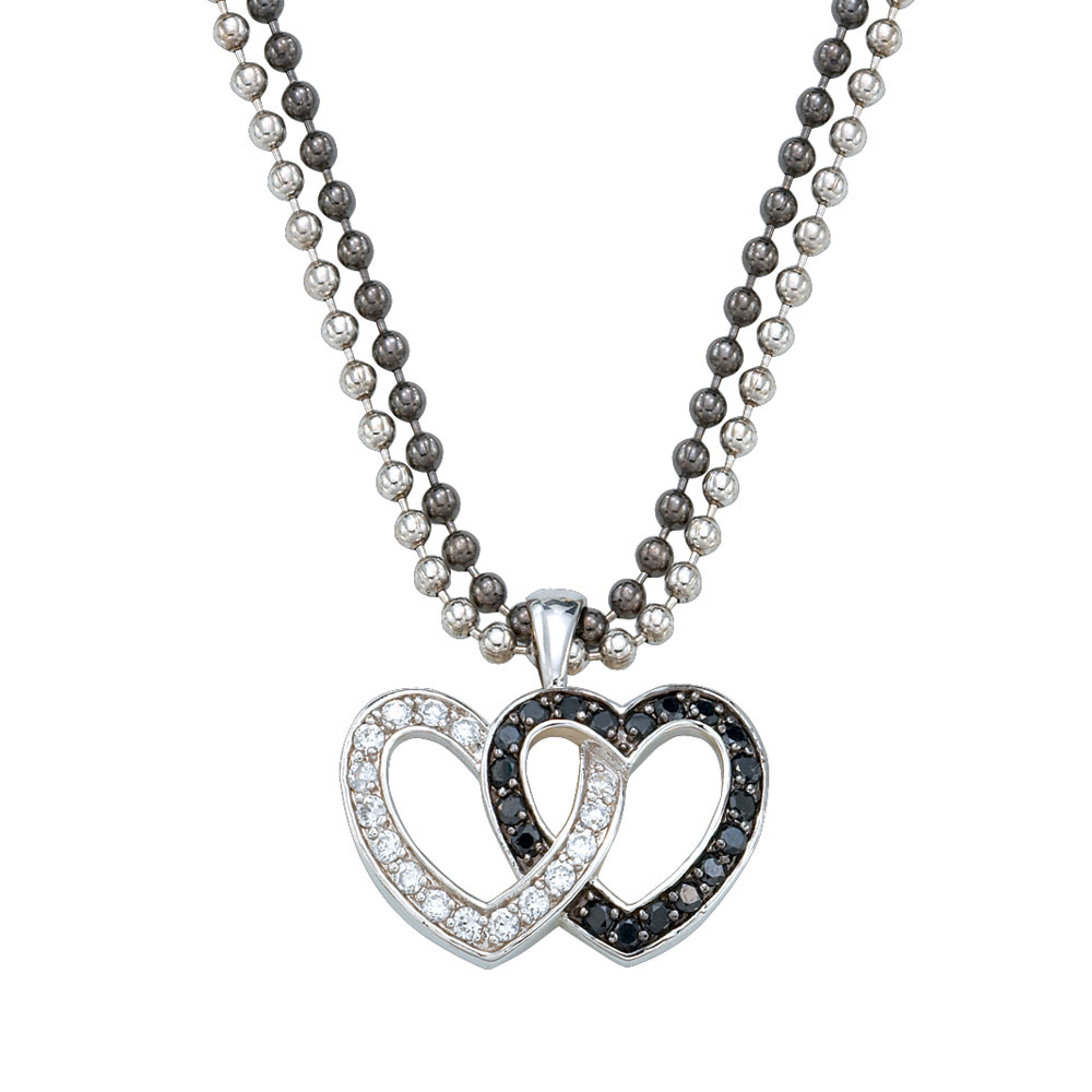 Crystal and Black Double Heart Pendant Necklace